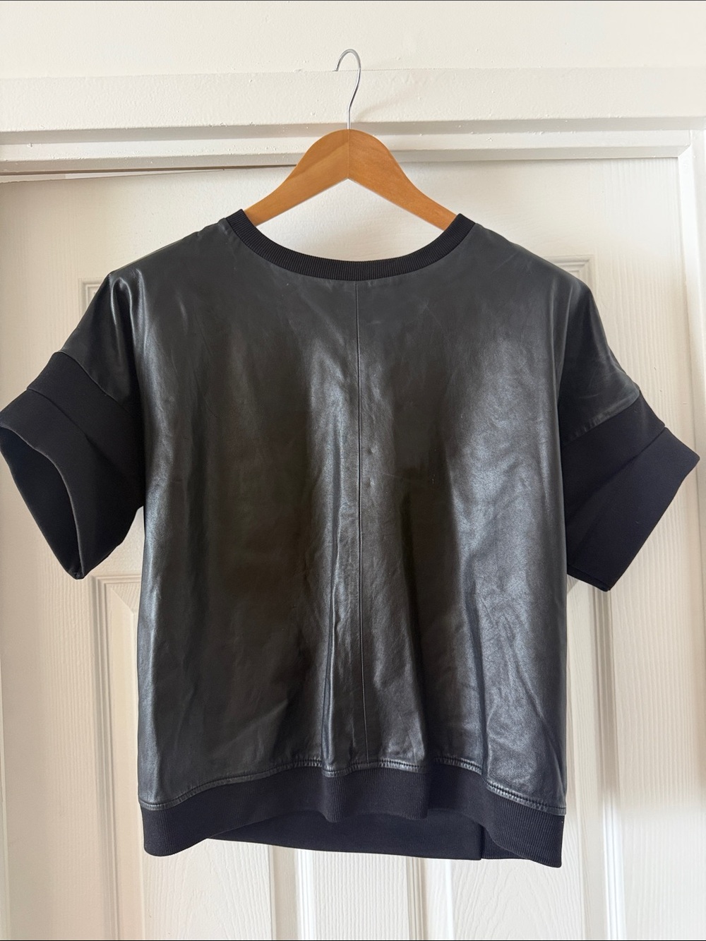 All Saints Black Faux Leather Short Sleeve Tee